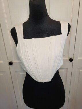 M.N.I. White Cotton Cropped Pleated Bustier Zip Up M Mermaidcore Coquette Beach